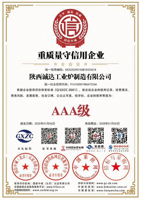 重质量守信用企业证书